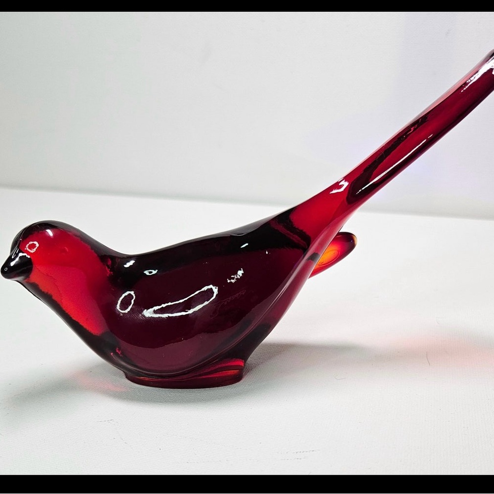 Vintage Fenton Ruby Red Amberina Bird of Happiness -Glows Amber! 7" Beak to Tail